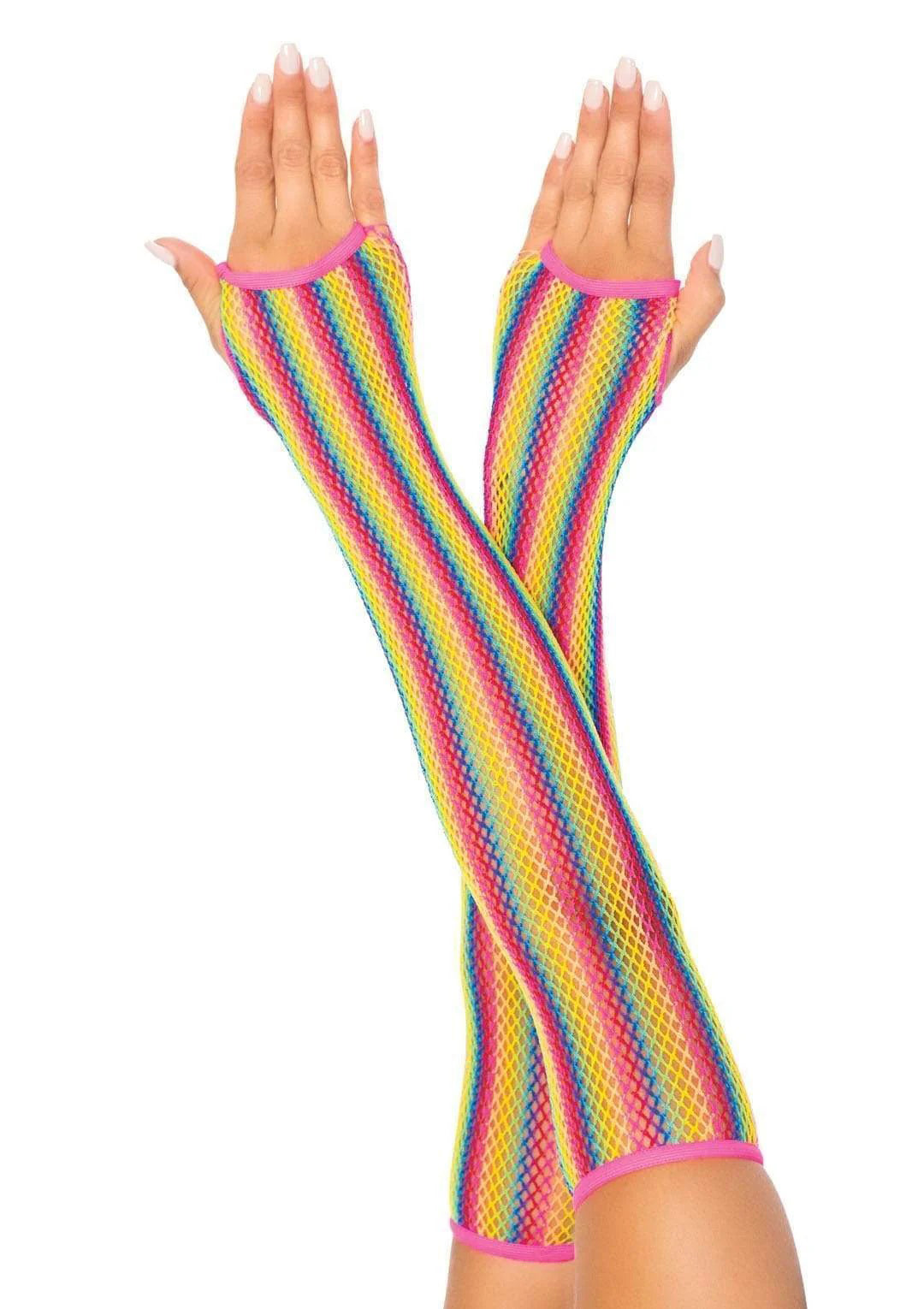 Rainbow Net Fingerless Arm Warmer Gloves - One Size - Multicolor LA-2036MULOS