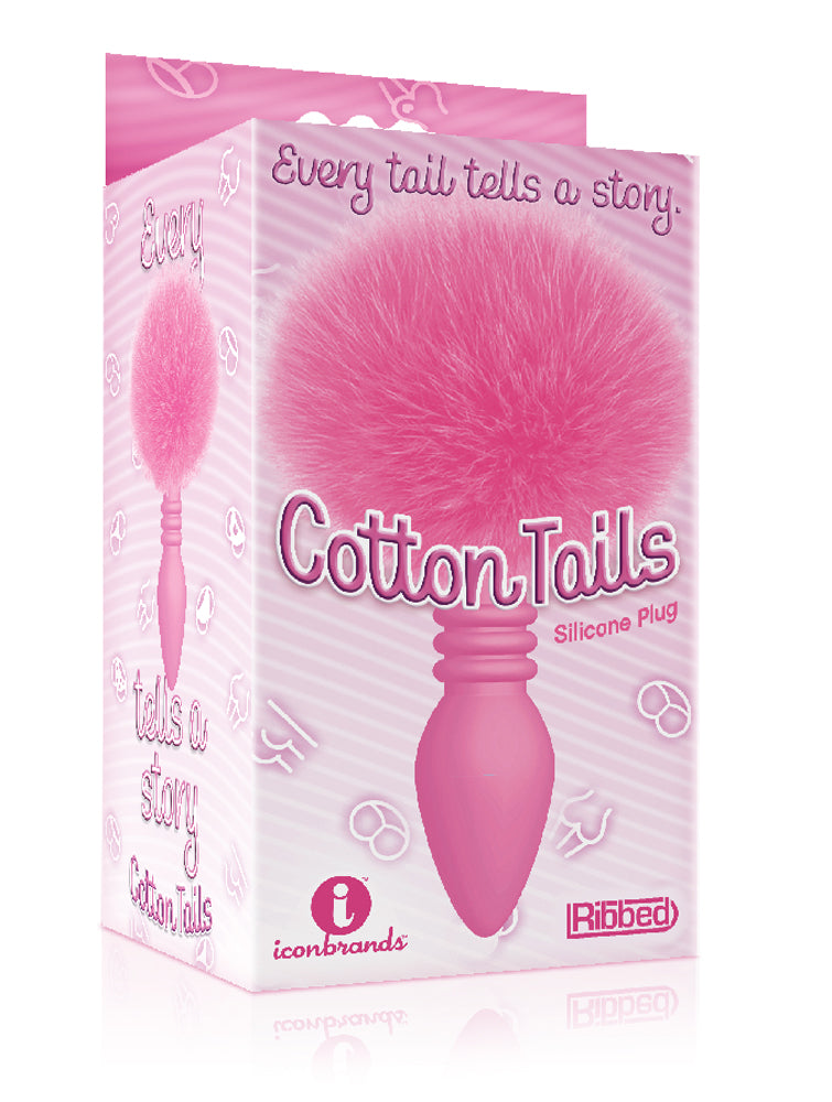 The 9's Cottontails Silicone Bunny Tail Butt Plug - Ribbed Pink IC2686