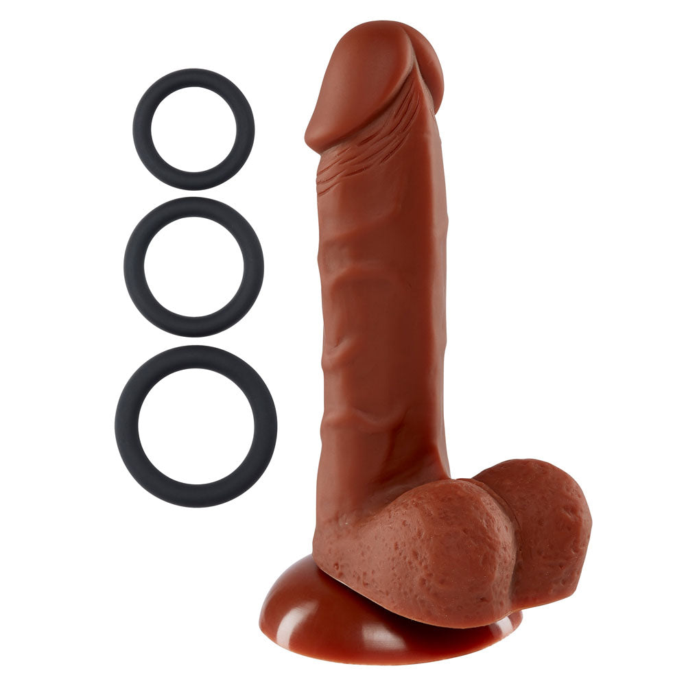 Pro Sensual Premium Silicone 6 Inch Dong With 3 Cockrings - Brown WTC852844