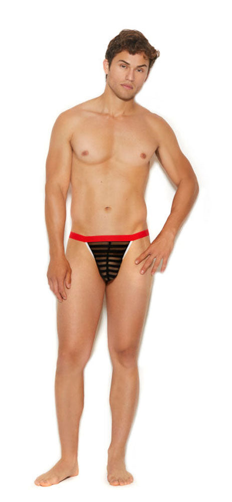 Men's Striped Mesh G-String Pouch - One Size - Black EM-82308BLKOS